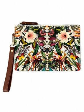 Archive Botanical Tropical Floral Butterfly Wristlet Clutch Pouch